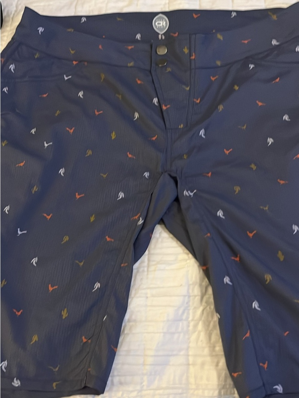 Club Ride Apparel Navy Hybrid Shorts with Multicolor Bird Motif